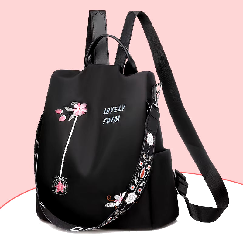 Waterproof Oxford Women Backpack Fashion Anti-Theft School Bag Embroidery Designer Female Large Capacity Travel Shoulder Handbag