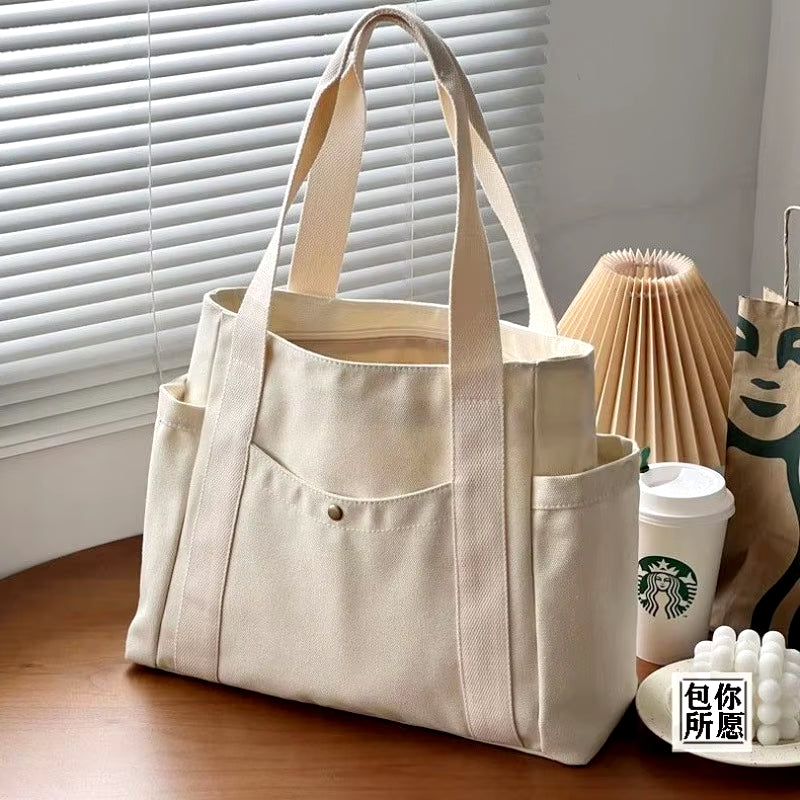 Large Capacity Canvas Tote Bags for Work Commuting Carrying Bag College Style Student Outfit Book Shoulder Bag